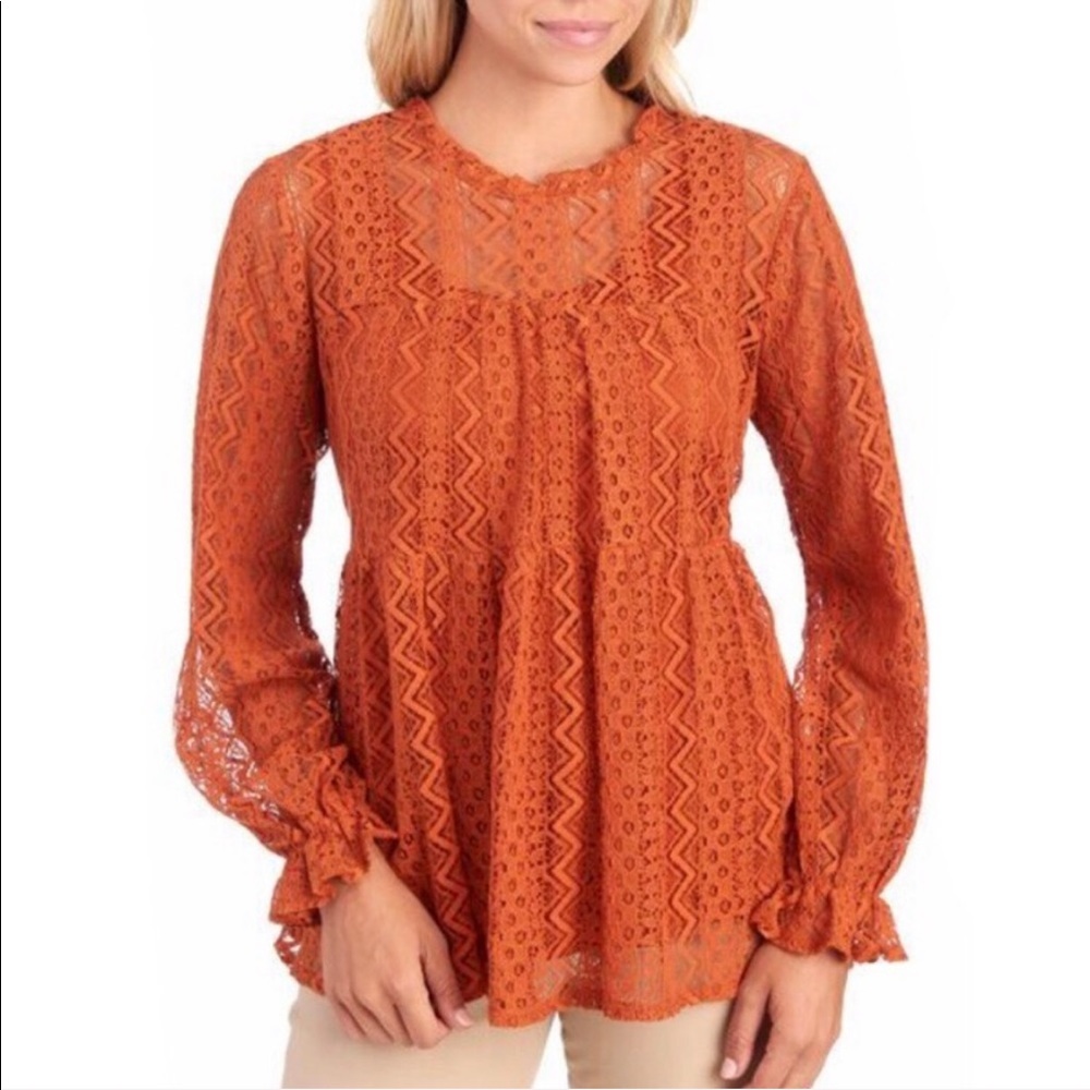 Petite Chevron Lace High Neck Blouse